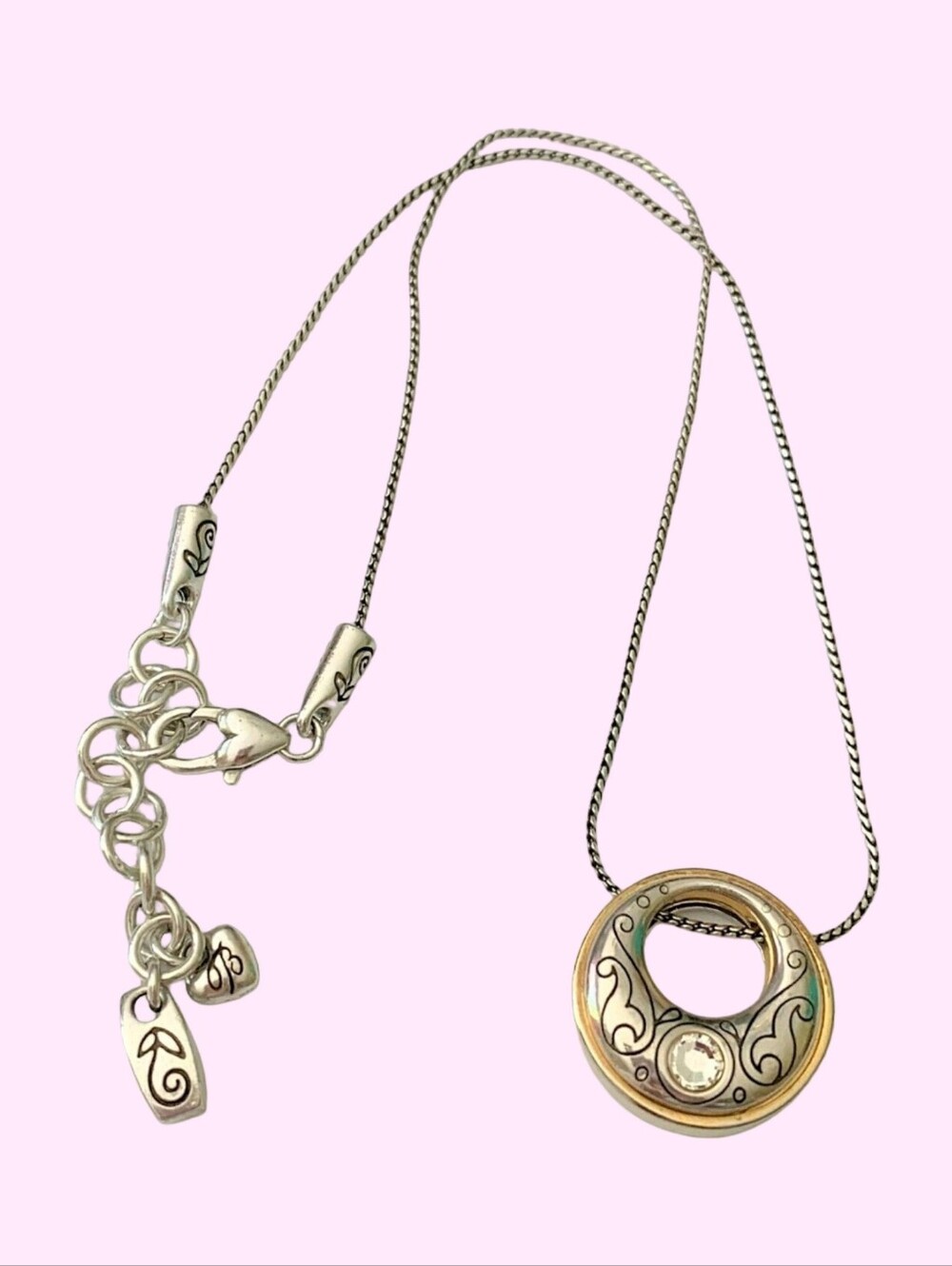 Brighton Aries Collection Silver & Gold Crystal Pendant Necklace, Reversible